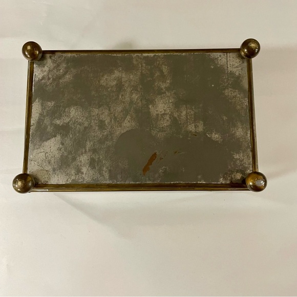 Vintage Etched Glass & Brass Frame Footed Jewelry Vanity Box Mirror 1970’s Swan - Picture 9 of 11